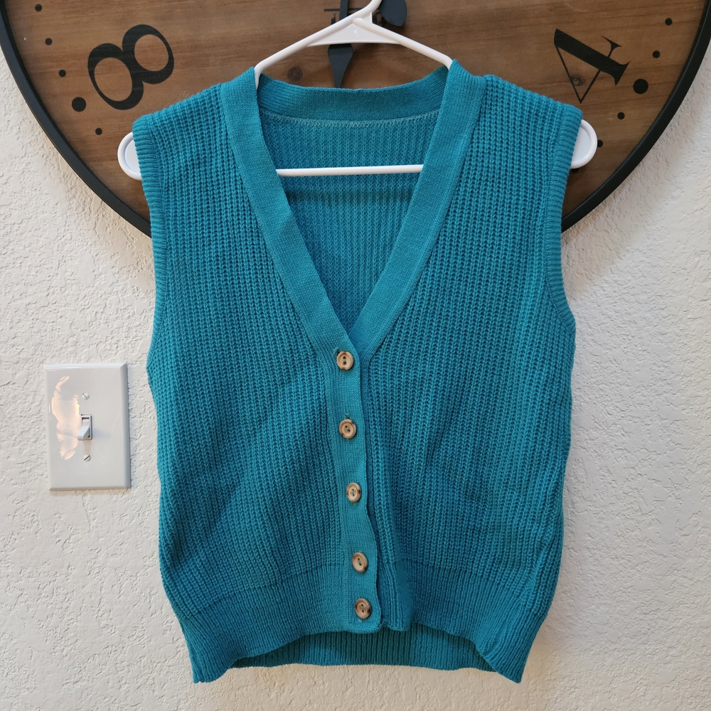 Teal Button-Up Women's Sweater Vest